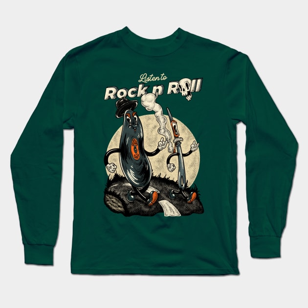 Vinyl Record & Needle - Listen to Rock n Roll (gray) Long Sleeve T-Shirt by anycolordesigns